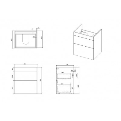 Тумба Монако Т-8 з умивальником Олівер 60 біла підвісна (02007)