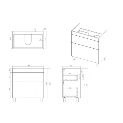 Тумба Монако Т-8 з умивальником Олівер 80 чорна (02012)