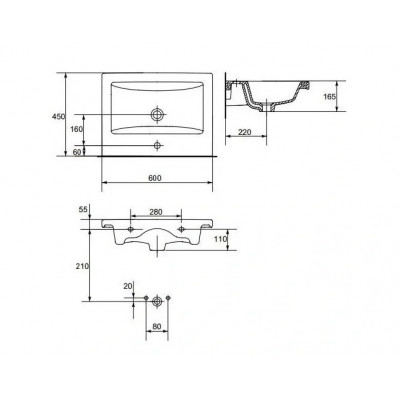 Тумба Аура Т-1 з умивальником Комо 60 біла підвісна (04011)