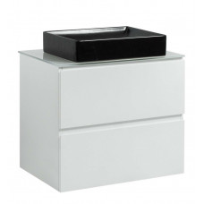 Тумба Вельма Т-8 зі скляною стільницею 60 см біла + чаша Грейс чорна (01005)