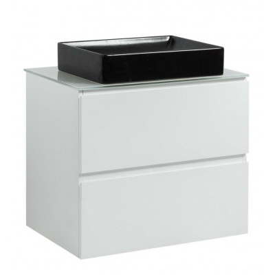 Тумба Вельма Т-8 зі скляною стільницею 60 см біла + чаша Грейс чорна (01005)