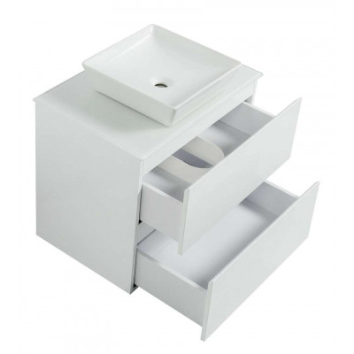 Тумба Вельма Т-8 зі скляною стільницею 60 см біла + чаша Адель (01006)