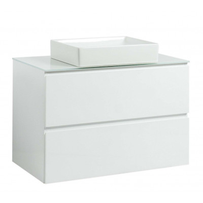 Тумба Вельма Т-8 зі скляною стільницею 80 см біла + чаша Грейс (01029)