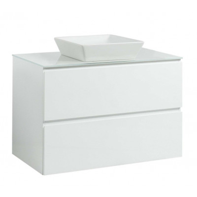 Тумба Вельма Т-8 зі скляною стільницею 90 см біла + чаша Адель (01046)