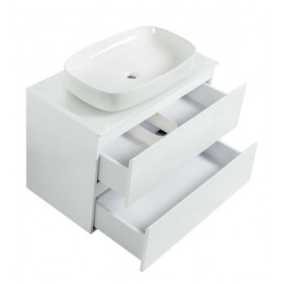 Тумба Вельма Т-8 зі скляною стільницею 90 см біла + чаша Макс (01048)