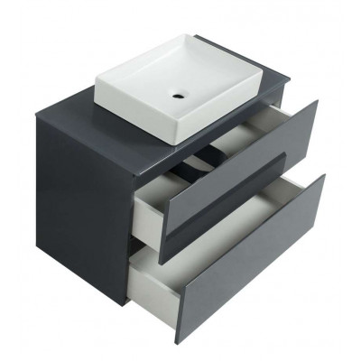 Тумба Вельма Т-8 зі скляною стільницею 90 см графіт + чаша Грейс (01049) Тумба Вельма Т-8 зі скляною стільницею 90 см графіт + чаша Грейс (01049)