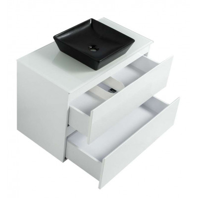 Тумба Вельма Т-8 зі скляною стільницею 100 см біла + чаша Адель чорна (01062)