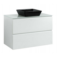 Тумба Вельма Т-8 зі скляною стільницею 100 см біла + чаша Адель чорна (01062)