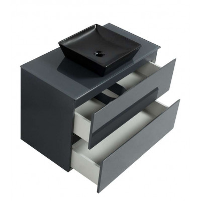 Тумба Вельма Т-8 зі скляною стільницею 100 см графіт + чаша Адель чорна (01067)