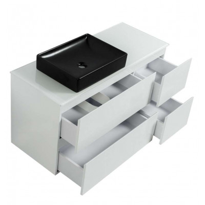 Тумба Вельма Т-8 зі скляною стільницею 120 см біла + чаша Грейс чорна (01075) Тумба Вельма Т-8 зі скляною стільницею 120 см біла + чаша Грейс чорна (01075)