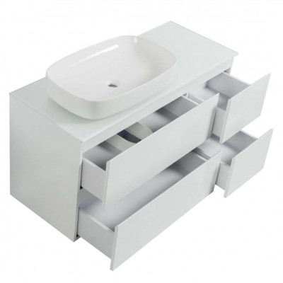 Тумба Вельма Т-8 зі скляною стільницею 120 см біла + чаша Макс (01078) Тумба Вельма Т-8 зі скляною стільницею 120 см біла + чаша Макс (01078)