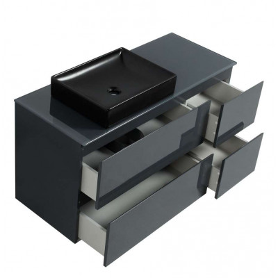 Тумба Вельма Т-8 зі скляною стільницею 120 см графіт + чаша Грейс чорна (01080) Тумба Вельма Т-8 зі скляною стільницею 120 см графіт + чаша Грейс чорна (01080)