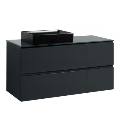 Тумба Вельма Т-8 зі скляною стільницею 120 см графіт + чаша Грейс чорна (01080)