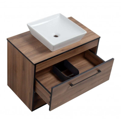 Тумба Хілтон Т-3 зі стільницею 80 чорн.дерево/дуб Валенсія + чаша Адель (05016)