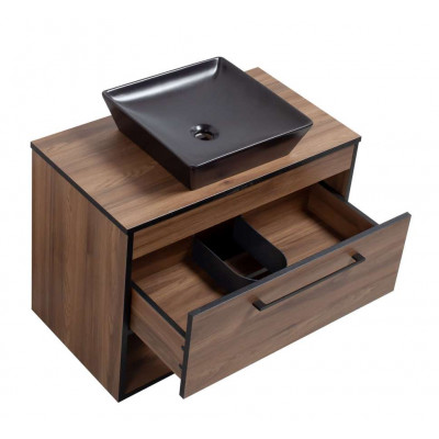 Тумба Хілтон Т-3 зі стільницею 80 чорн.дерево/дуб Валенсія + чаша Адель чорна (05017)
