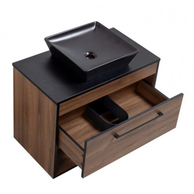 Тумба Хілтон Т-3 зі стільницею 80 чорн.дерево/дуб Валенсія + чаша Адель чорна (05017)
