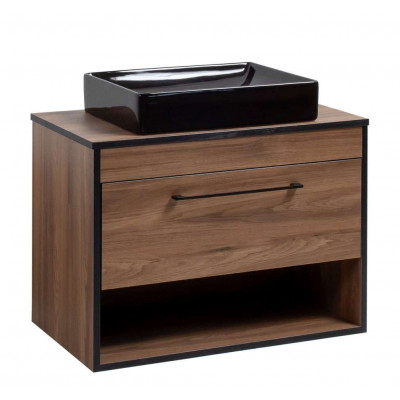 Тумба Хілтон Т-3 зі стільницею 80 чорн.дерево/дуб Валенсія + чаша Грейс чорна (05019)