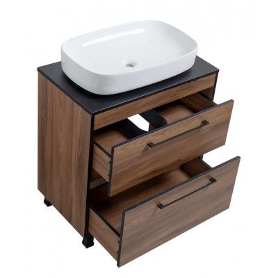 Тумба Хілтон Т-8 зі стільницею 80 чорн.дерево/дуб Валенсія + чаша Макс (05027)